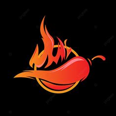 a red hot dog with flames on it's side, in the middle of a black background