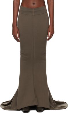 Knit stretch virgin wool-blend maxi skirt. · Rib-knit waistband · Central seam at front and back · Rolled edge at extended fishtail hem · Godet panel at back Supplier color: Dust Rick Owens Skirt, Panel Skirt, Color Dust, Paneled Skirt, Rick Owens, Rib Knit, Apparel Accessories, Wool Blend, Maxi Skirt