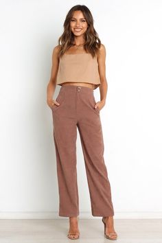 Springfield Pants - Brown - Petal & Pup USA Black Tie Wedding Guests, White Dress Shoes, Pants High Waisted, Crop Top Tees, Exclusive Clothing, Dresses By Length, Strapless Tops, Style Pants, Dress Cuts