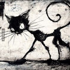 a black and white drawing of a cat with caption that reads, un gato nivel - tim burton