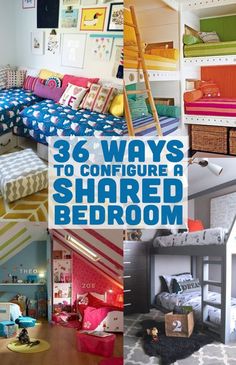 there are many pictures of different rooms in this house with the words, 3 ways to configure a shared bedroom