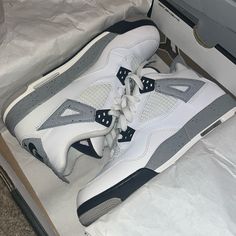 Nearly New Condition Shoes Look New, Slight Discoloration On The Sole From Wearing Twice. Size 6.5y Or 8 Women’s Box Slightly Creased On Right Side Air Jordan 4 Retro, White Nikes, Nike Air Jordan, Jordan, Womens Shoes Sneakers, Nike Women, Air Jordans, Nike Air, Shoes Sneakers