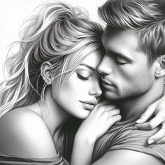 a black and white drawing of a couple