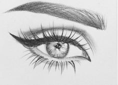 a pencil drawing of an eye with long lashes