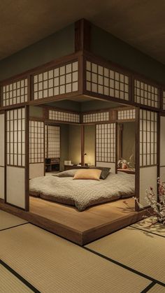 Japanese Aesthetic Bedroom, Traditional Japanese Bedroom, Japanese Traditional House, Bedroom Japanese Style, Japanese House Interior, Asian Style Bedrooms, House Fever, Japanese Style Bedroom, Traditional Japanese Home