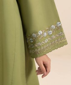 Collection - Sapphire Collection Opt for a traditional look in our olive green three-piece featuring an embroidered cambric shirt, dyed cambric trousers, and printed blended tissue dupatta. Unstitched 3-Piece Shirt: Dyed Embroidered Cambric Shirt Front 1.15M Dyed Cambric Shirt Back 1.15M Dyed Embroidered Cambric Shirt Sleeves 0.7M Fabric: Cambric Colour: Olive Green Dupatta: Printed Blended Tissue Dupatta 2.5M Fabric: Blended Tissue Colour: Olive Green Trousers: Dyed Cambric Trouser 2.5... Olive Green Trousers, Green Dupatta, Boutique Studio, Kurta Style, Machine Work, Green Trousers, Suits Design