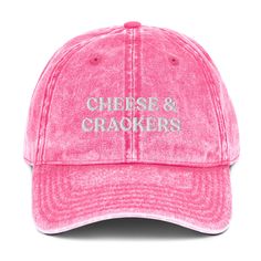 Our Cheese & Crackers Hat is made of comfortable cotton and expertly embroidered just for you. It's a classic dad hat that's perfect for everyday streetwear that will have people asking "Where'd you get that hat?" Make a statement in this funny foodie dad hat. Looking for something personalized? Shoot us an email! • 100% cotton twill • 6-panel unstructured cap • 6 sewn eyelets • Black sweatband • Metal snap buckle with an antique brass finish • One size fits most - See size guide • Actual color Everyday Streetwear, Pickled Garlic, Weird Holidays, Happy Design, Cheese Crackers, Kids Swimwear, Vegan Lifestyle, Dad Hat, Hat Making