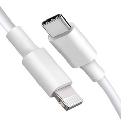 the white usb cable is connected to an iphone