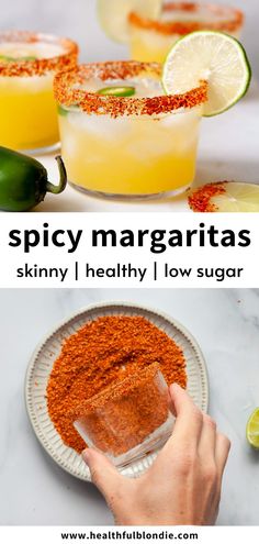 the ingredients for spicy margaritas on a plate