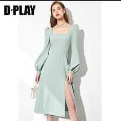 Sage Green Color Nice Quality Fabric Size M Runs Small Please See The Measurements Picture Nwt Puff Sleeves Dress, Sage Green Dress, Sage Green Color, French Retro, Sleeves Dress, Lantern Sleeve, Lantern Sleeves, Types Of Skirts, Types Of Collars