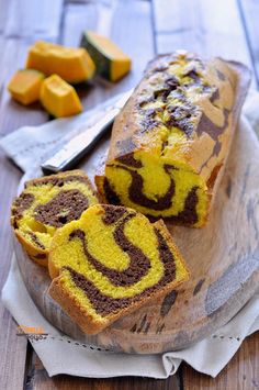 a loaf of chocolate and yellow swirled bread