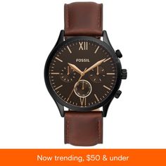 in stock Fossil Watches For Men, Brown Leather Watch, Fossil Watch, Fossil Watches, Brown Leather Strap, Watch Gifts, Stainless Steel Watch, Leather Band, Handbags On Sale