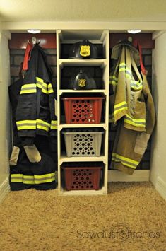 the fireman's locker is filled with personal items