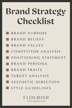 the brand strategy checklist is shown in black and white