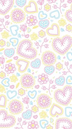 a pattern with hearts and flowers on a white background