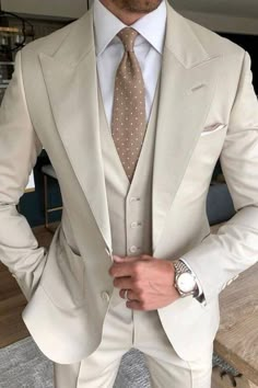 Mens Light Yellow Cream Color Luxury Three Piece Suit Wedding Suit Groom Attire Luxury Brand Fabric Suits Gift for Mens an Husband - Etsy Groomsmen Attire White, Wedding Suits Groom Classy, Men Suit Wedding, Suits Groom, Prom Suits For Men, Cream Suit, Wedding Tux