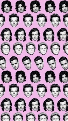 the faces of men in black and white on a pink background with different hair styles