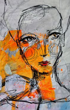 an abstract painting of a woman's face