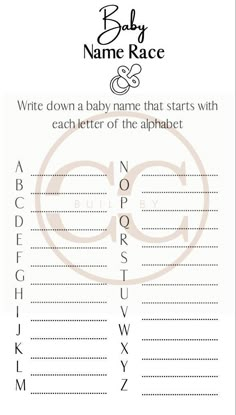 the baby name race game is shown with letters and numbers to match it's theme