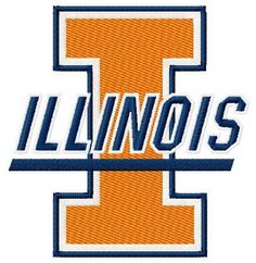 illinois's logo with the word illinois in blue, orange and white on it