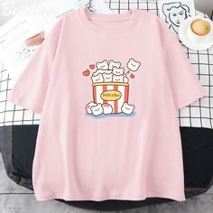 Kawaii Popcorn, Cute Popcorn, Graphic Tees Summer, Cow Hoodie, Woman Cartoon, Washing Labels, Kawaii Bags, Kawaii Backpack, Ready To Pop