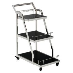 a three - tiered metal cart with black shelves