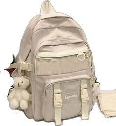 Beige Rectangular Student Bag, Trendy Cream Bag For Students, Beige Rectangular Backpack For Back To School, Beige Large Capacity Backpack, Beige Rectangular Backpack, Beige Bags For Back To School, Beige Portable Rectangular Backpack, Portable Rectangular Beige Backpack, Back To School Beige Shoulder Backpack