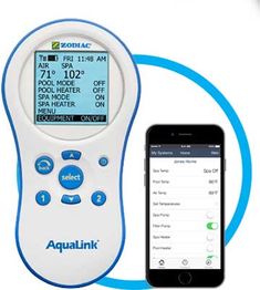 an aqualink device next to a cell phone