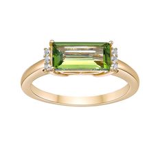 Dazzle and delight with this bright Gemminded 18K Gold Plated Peridot and Lab Created White Sapphire Ring. Click on this JEWELRY & WATCHES GUIDE to learn about fit, styles, materials and more! Dazzle and delight with this bright Gemminded 18K Gold Plated Peridot and Lab Created White Sapphire Ring. Click on this JEWELRY & WATCHES GUIDE to learn about fit, styles, materials and more! FEATURES Ring width: 6 mm Shank style: straight Band fit: flat Metal: sterling silver Plating: 18K gold Finish: po Green Diamond Ring With Gemstone Accents For Formal Occasions, Formal Green Diamond Ring With Gemstone Accents, Elegant Peridot Birthstone Ring In Yellow Gold, Elegant Yellow Gold Peridot Birthstone Ring, Green Birthstone Ring With Gemstone Accents For Formal Occasions, Senior Rings, White Sapphire Ring, Baguette Cut, White Sapphire