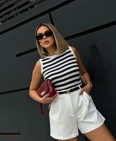 Striped Top Outfit, Summer Shorts Outfits