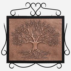 Framed Copper Artwork (Tree with Roots) Tree And Roots, Copper Tooling, Tree With Roots, Roots Design, Copper Artwork, Majestic Tree, Auction Projects, Copper Art, Life Symbol