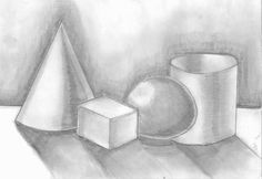 a pencil drawing of various shapes and sizes