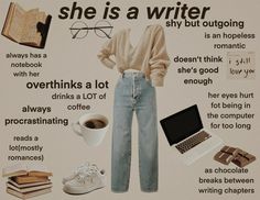 there is a poster with words and pictures on it that say she is a writer