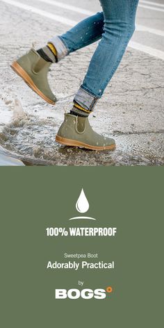 The Sweetpea is a casual rain boot that is 100% waterproof. A great boot for commuting, running errands or kickin’ it in the city. Stay dry and look cute. #bogs #bogsfootwear #fashion #womensfashion #womensboots #ankleboots #womensankleboots #womenswinterboots #bootswomen #casualboots #rainboots #womensrainboots #bootslow #footwear #casualshoes Rain Boots Outfit Men, Mens Rain Shoes, Walking Boots Women, Rain Shoes Women, Water Boots, Rain Boots For Women, Best Rain Boots, Women's Rain Boots, Bogs Boots