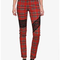 Brand New Still In The Packet! Size 3 Punk Pants Official Genuine Tripp Nyc Stretchy Cotton Denim. Red Tartan. Grunge Fitted Trousers, Punk Stretch Pants For Fall, Punk Style Stretch Pants For Fall, Fall Punk Stretch Pants, Alternative Stretch Bottoms For Fall, Edgy Cotton Bottoms For Fall, Trendy Fitted Pants For Alternative Fashion, Fitted Punk Bottoms For Fall, Fitted Grunge Cotton Bottoms