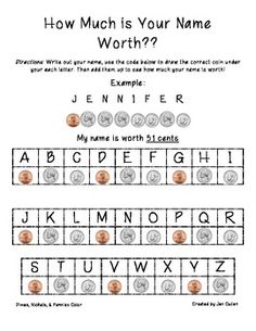 a printable worksheet with the words how much is your name worth?