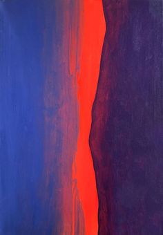 an abstract painting with blue, orange and red colors on the bottom half of it