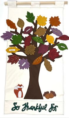 a tree with leaves and acorns on it that says, so thanksgiving for all