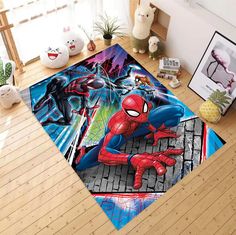 spiderman rugs on the floor in a room