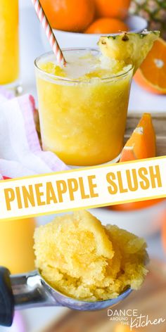 pineapple slush with orange juice in the background