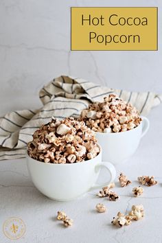 two white bowls filled with hot cocoa popcorn