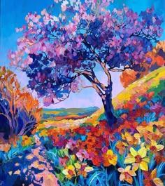 an acrylic painting of a colorful tree