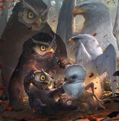 an image of many birds in the forest