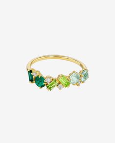 Kalan By Suzanne Kalan Amalfi Blend Green Ombre Half Band in 14k yellow gold Emerald And Peridot Ring, Green Wedding Band, Colorful Gemstones, Diamond Top, Suzanne Kalan, Yellow Gemstones, Green Ombre, Peridot Gemstone, Peridot Ring