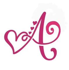 the letter a with hearts and swirls is shown in pink on a white background