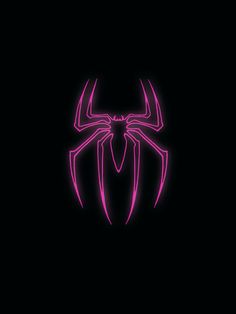 a pink spider logo on a black background