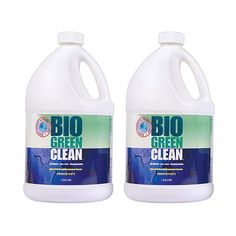 two gallon jugs of bio green clean deterant sitting next to each other on a white background