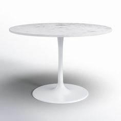 a white table with a marble top on an isolated surface, in the shape of a tulip