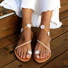 Category:Sandals; Upper Materials:Faux Leather; Embellishment:Flower; Season:Summer; Heel Type:Flat Heel; Gender:Women's; Toe Shape:Open Toe; Style:Elegant,Cute,Casual; Heel Height(inch):1-2; Outsole Materials:Rubber; Occasion:Wedding,Beach,Daily,Party; Closure Type:Loafer; Listing Date:02/24/2023; Production mode:External procurement; 2024 Trends:Plus Size,Flat Sandals,Boho Bohemia Beach; Foot Length:; Foot Width:; SizeChart1_ID:2:179956; Size chart date source:Provided by Supplier.; US Size:nu Boho Wedding Shoes, Flat Platform Sandals, Casual Shoes Women Flats, Nude Boots, Party Sandals, Mid Heel Boots, Black Suede Shoes, Floral Flats, Flower Sandals