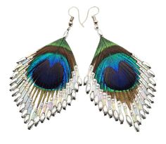 PRICES MAY VARY. Rich and intense tones of blues, greens, pinks and gold swirl throughout these beautiful Silver color hand beaded diamond shape Peacock Feathers Earrings for women. These lustrous Peacock Earrings are the perfect accent to accompany your Feather Earrings jewelry collection. Earrings Material: Peacock Feather Peacock Feather Size : 2.4 x 1.6 inch (60mm x 40mm) Earrings Length (with Hook) : 3.0 inch (80mm) Hook Style: French hooks Rich and intense tones of blues, greens, pinks and Feathers Earrings, Feather Peacock, Peacock Feather Earrings, Earrings Outfit, Peacock Earrings, Color Beads, Peacock Feathers, Peacock Feather, Feather Earrings